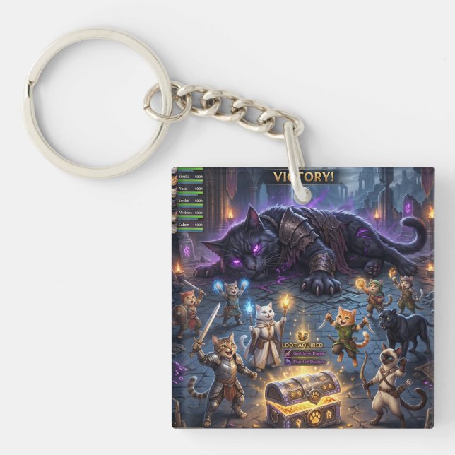Video Game Boss Fight Cats Guild Downs Boss Keychain (Front)