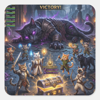 Video Game Boss Fight Cats Guild Downs Boss Square Sticker