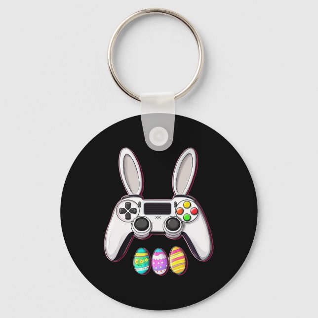 Video Game Bunny Eggs Controller Easter Day Gaming Keychain (Front)