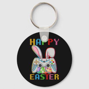 Video Game Bunny Rabbit Happy Easter Day Gamer Boy Keychain