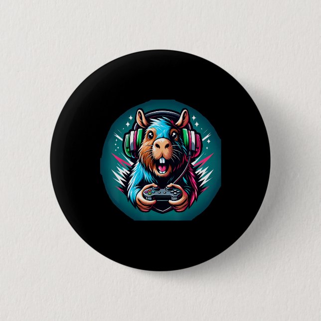 Video Game Capybara Gaming  2 Inch Round Button (Front)