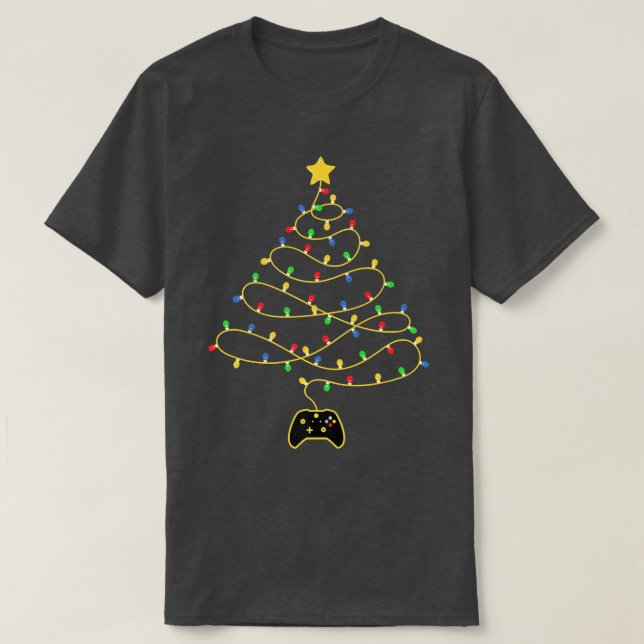 Video Game Christmas Tree Lights Gaming Controller T-Shirt (Design Front)