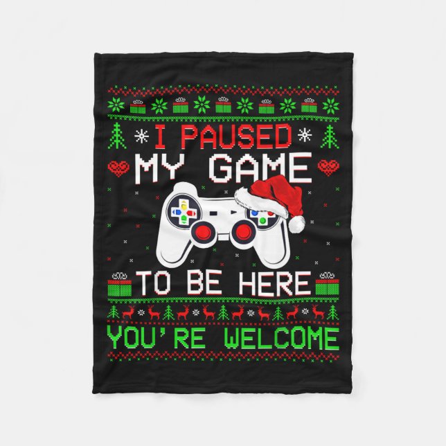Video Game Christmas Ugly Sweater Funny Gamer Gami Fleece Blanket (Front)