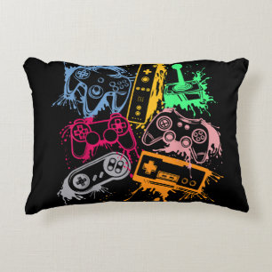 Video Game Console Controllers Retro 80's 90's Arc Accent Pillow