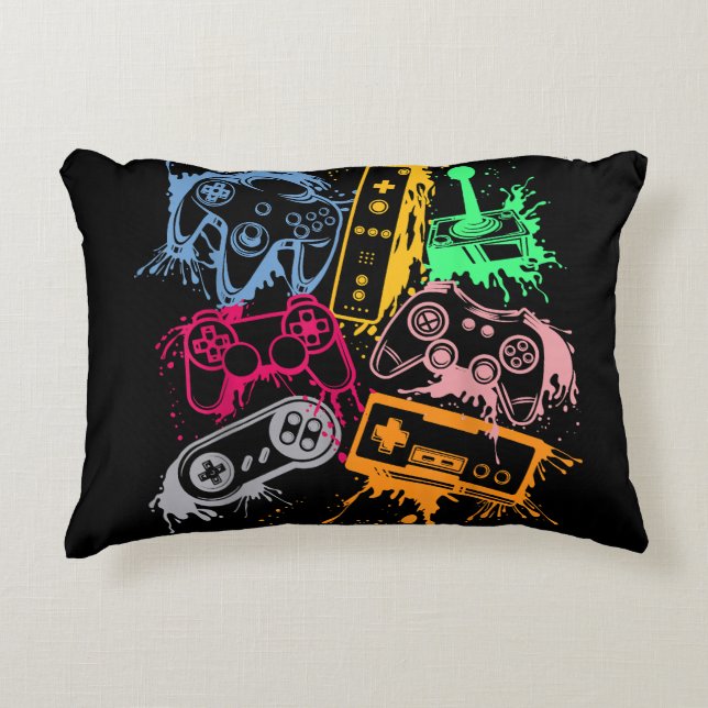 Video Game Console Controllers Retro 80's 90's Arc Accent Pillow (Front)