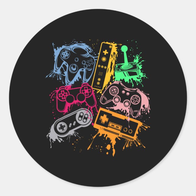 Video Game Console Controllers Retro 80's 90's Arc Classic Round Sticker (Front)