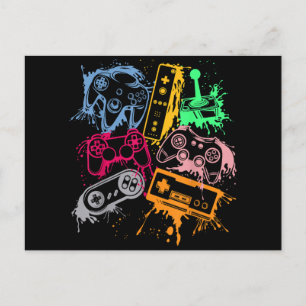 Video Game Console Controllers Retro 80's 90's Arc Holiday Postcard