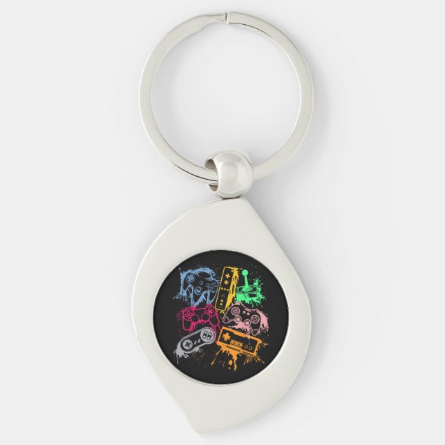 Video Game Console Controllers Retro 80's 90's Arc Keychain (Front)