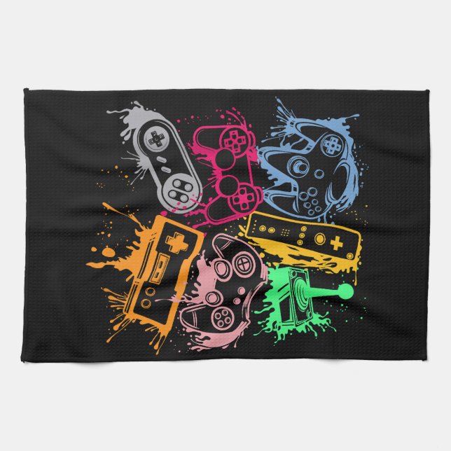 Video Game Console Controllers Retro 80's 90's Arc Kitchen Towel (Horizontal)