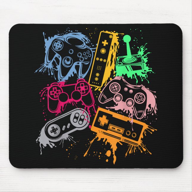 Video Game Console Controllers Retro 80's 90's Arc Mouse Pad (Front)