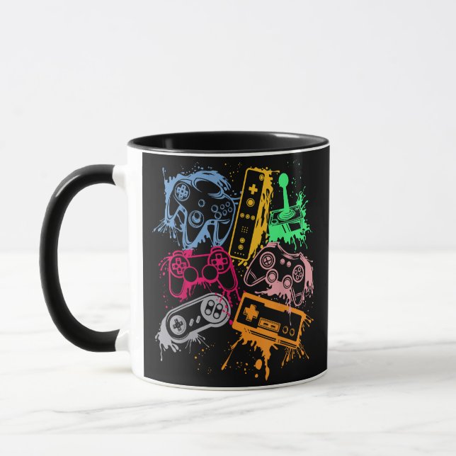 Video Game Console Controllers Retro 80's 90's Arc Mug (Left)