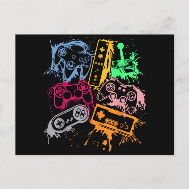 Video Game Console Controllers Retro 80's 90's Arc Postcard (Front)