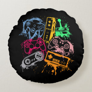Video Game Console Controllers Retro 80's 90's Arc Round Pillow