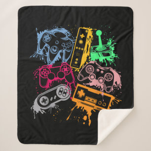 Video Game Console Controllers Retro 80's 90's Arc Sherpa Blanket