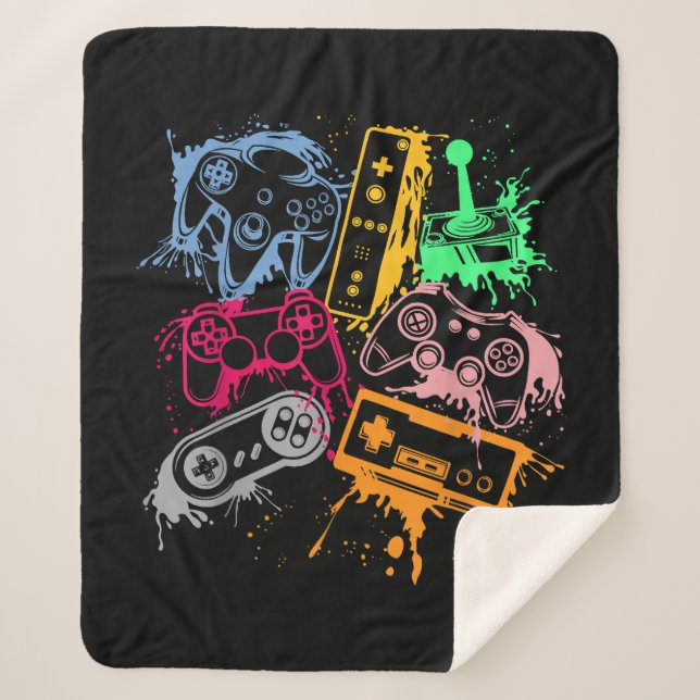 Video Game Console Controllers Retro 80's 90's Arc Sherpa Blanket (Front)