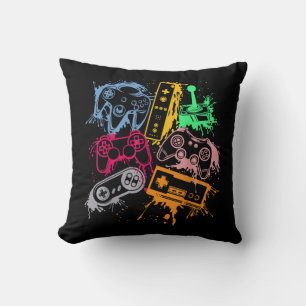 Video Game Console Controllers Retro 80's 90's Arc Throw Pillow