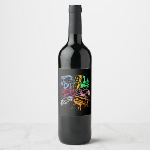 Video Game Console Controllers Retro 80's 90's Arc Wine Label