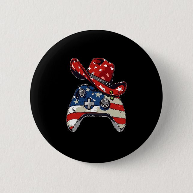 Video game controller 4th of july american flag 2 inch round button (Front)