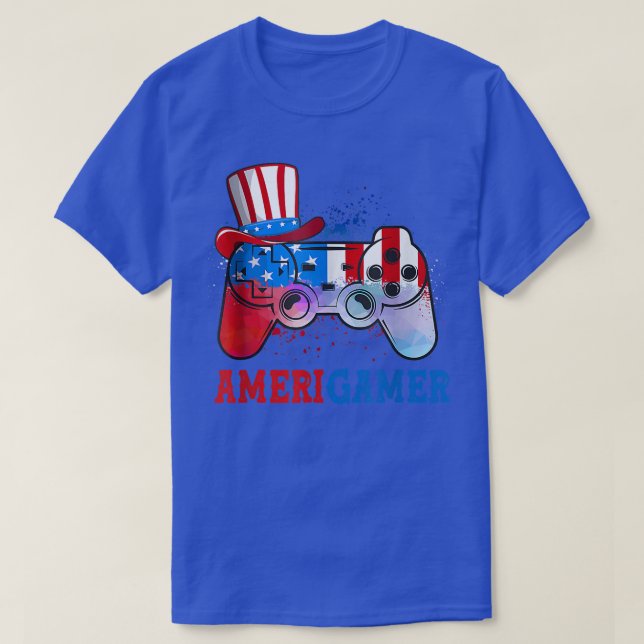 Video Game Controller 4th Of July Amerigamer Ameri T-Shirt (Design Front)
