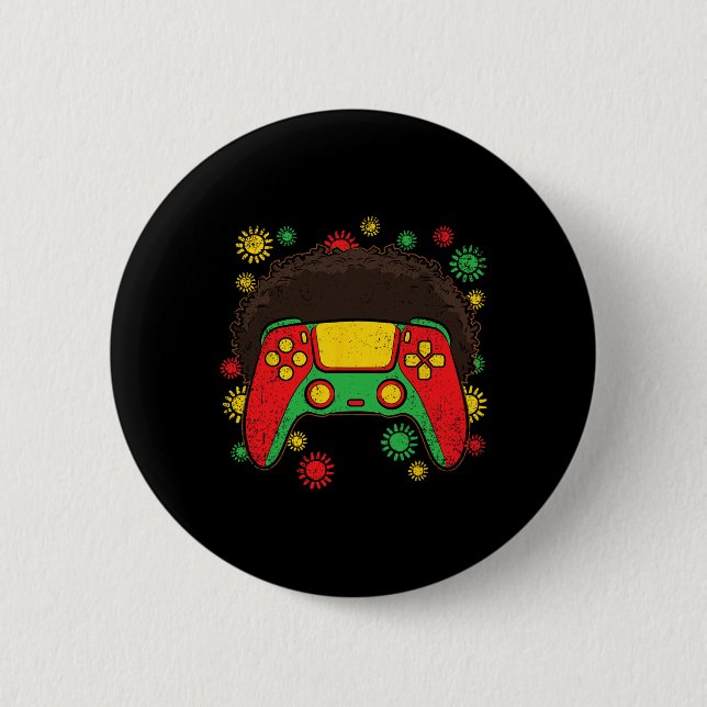 Video-game Controller Afro Black History Month Gam 2 Inch Round Button (Front)