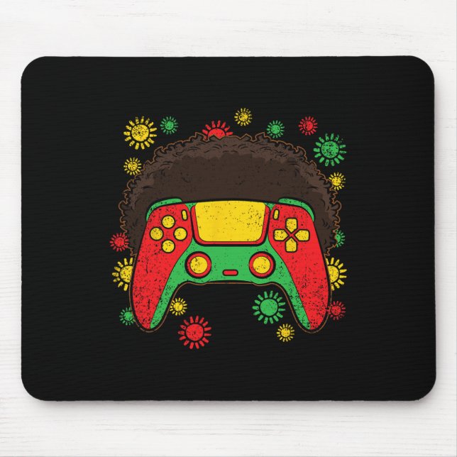 Video-game Controller Afro Black History Month Gam Mouse Pad (Front)