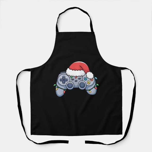 Video Game Controller Christmas Santa Hat Gamer Apron (Front)
