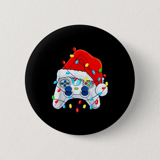 Video Game Controller Christmas Santa Hat Gamer Bo 2 Inch Round Button (Front)