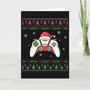 Video Game Controller Christmas Santa Hat Gamer Bo Card