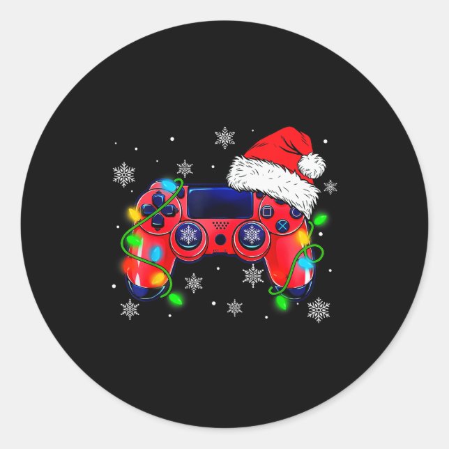 Video Game Controller Christmas Santa Hat Gamer Bo Classic Round Sticker (Front)