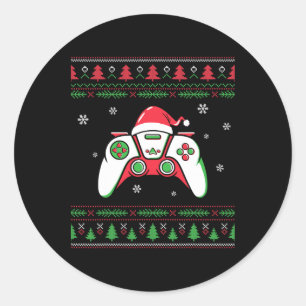 Video Game Controller Christmas Santa Hat Gamer Bo Classic Round Sticker