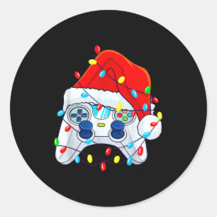 Video Game Controller Christmas Santa Hat Gamer Bo Classic Round Sticker