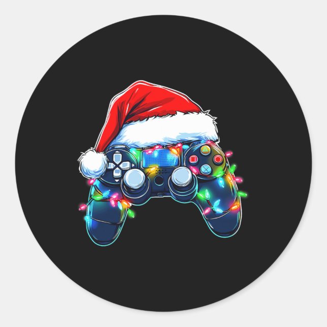Video Game Controller Christmas Santa Hat Gamer Bo Classic Round Sticker (Front)