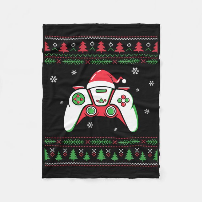 Video Game Controller Christmas Santa Hat Gamer Bo Fleece Blanket (Front)