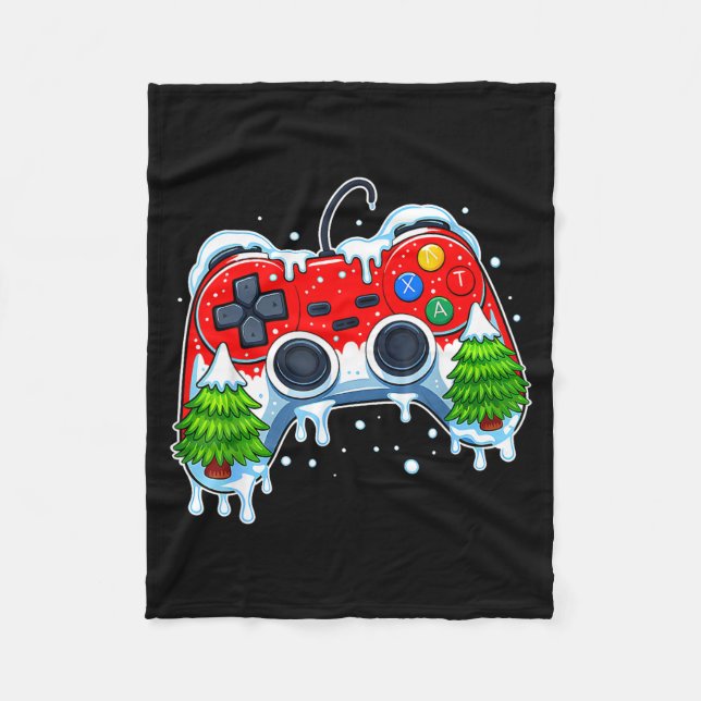 Video Game Controller Christmas Santa Hat Gamer Bo Fleece Blanket (Front)