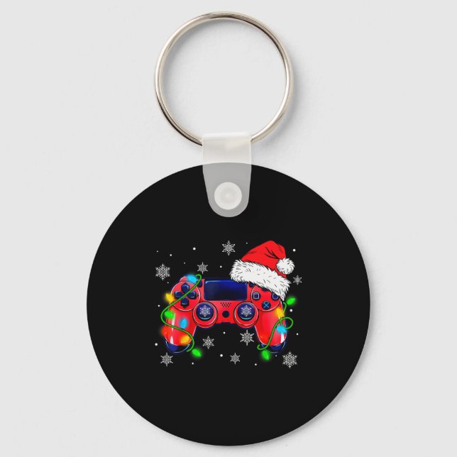 Video Game Controller Christmas Santa Hat Gamer Bo Keychain (Front)