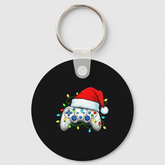 Video Game Controller Christmas Santa Hat Gamer Bo Keychain (Front)