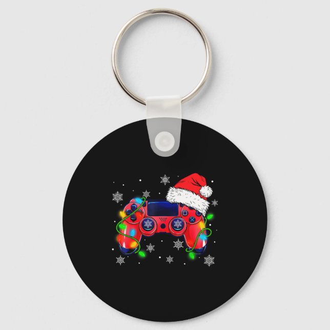 Video Game Controller Christmas Santa Hat Gamer Bo Keychain (Front)