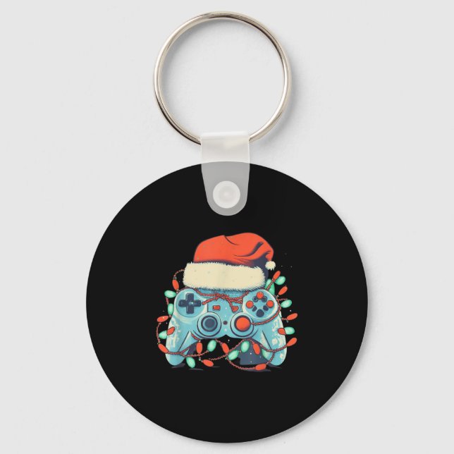 Video Game Controller Christmas Santa Hat Gamer Bo Keychain (Front)