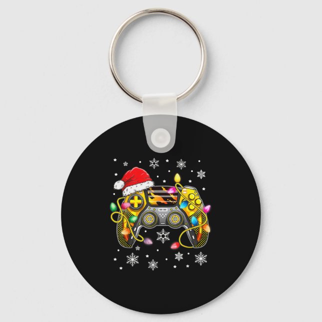 Video Game Controller Christmas Santa Hat Gamer Bo Keychain (Front)