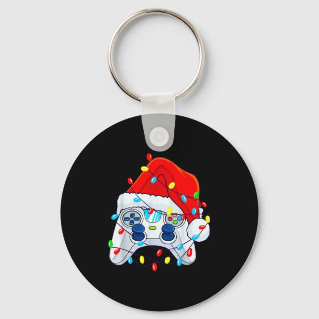 Video Game Controller Christmas Santa Hat Gamer Bo Keychain (Front)