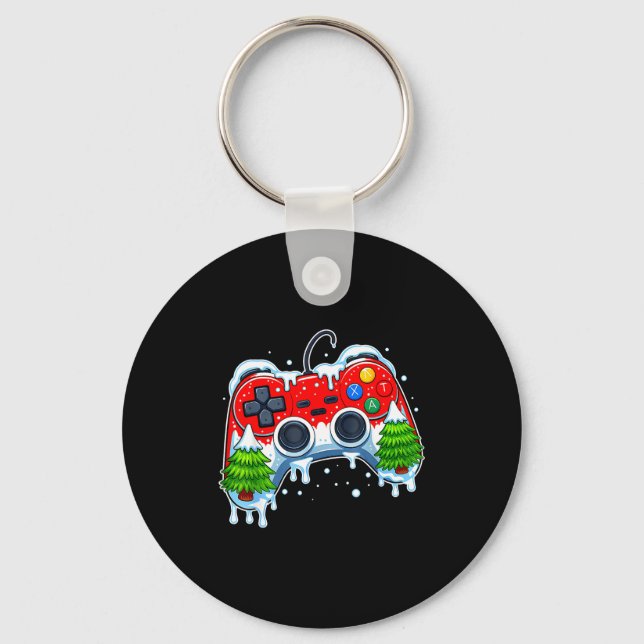 Video Game Controller Christmas Santa Hat Gamer Bo Keychain (Front)