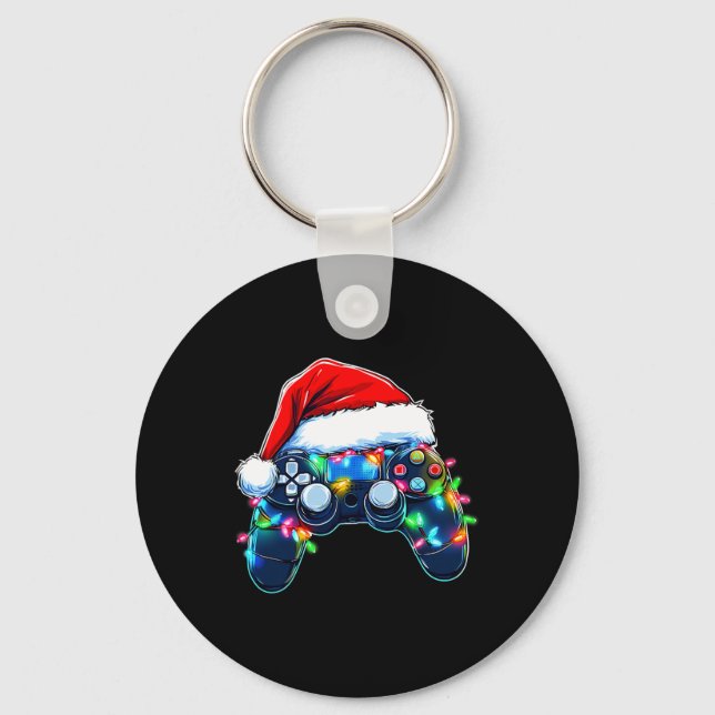 Video Game Controller Christmas Santa Hat Gamer Bo Keychain (Front)