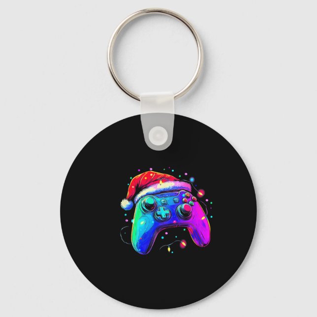 Video Game Controller Christmas Santa Hat Gamer Bo Keychain (Front)