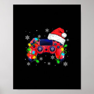 video game controller christmas santa hat gamer bo poster