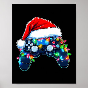Video Game Controller Christmas Santa Hat Gamer Bo Poster
