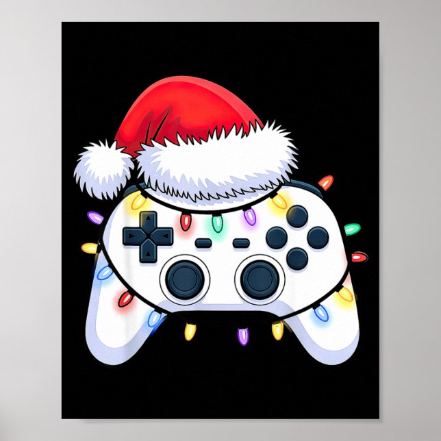 Video Game Controller Christmas Santa Hat Gamer Bo Poster (Front)