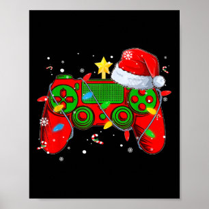 Video Game Controller Christmas Santa Hat Gamer Bo Poster
