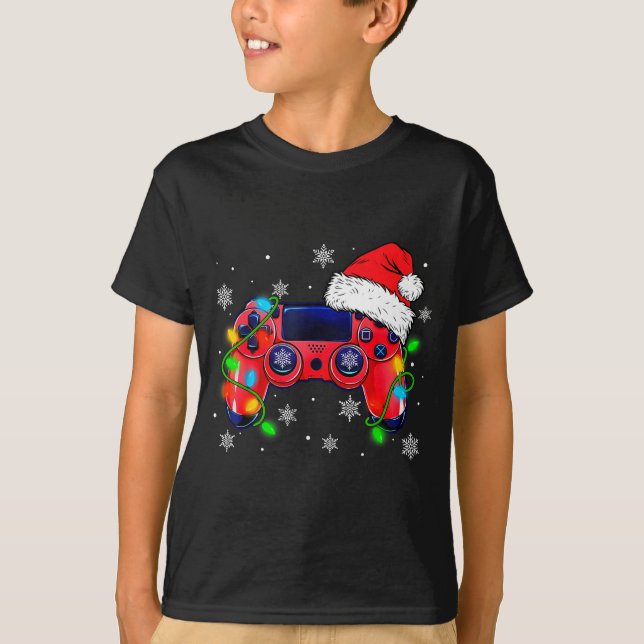 Video Game Controller Christmas Santa Hat Gamer Bo T-Shirt (Front)