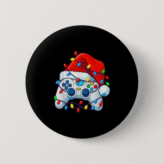 Video Game Controller Christmas Santa Hat Gamer Fu 2 Inch Round Button (Front)