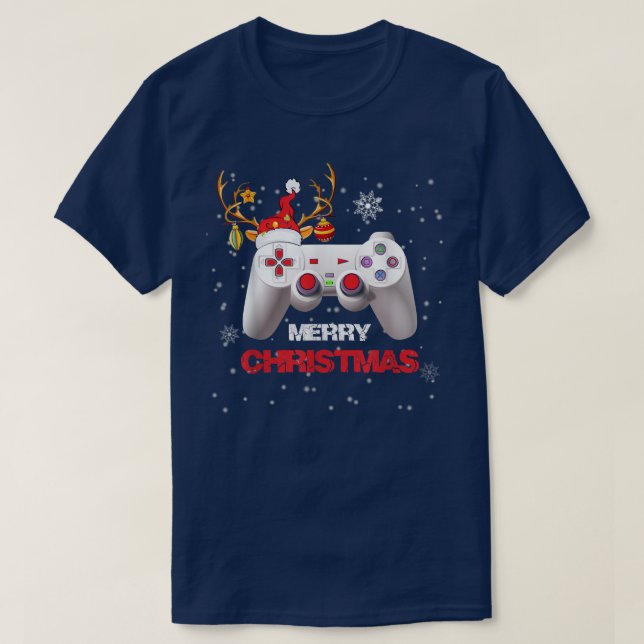 Video Game Controller Christmas Santa Hat Gamer Gi T-Shirt (Design Front)